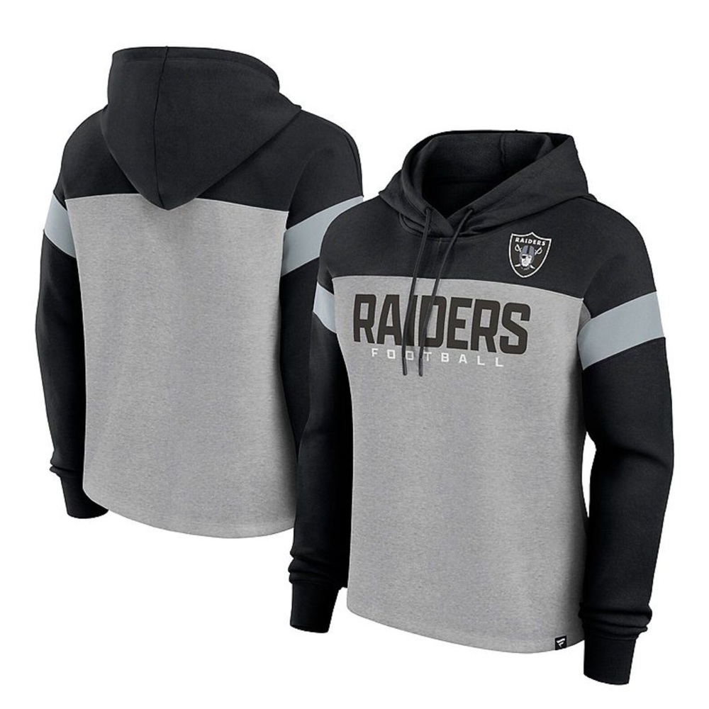 Women's Black and Gray Las Vegas Raiders Bold Play Call Pullover Hoodie - XL New